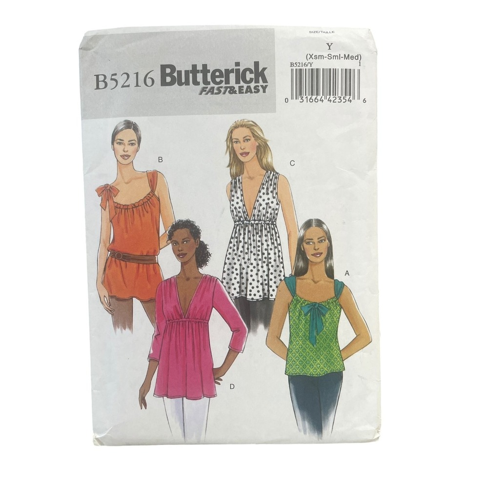Butterick Sewing Pattern Misses XS-M B5216 Top Tunic V-Neck Empire Waist Blouse